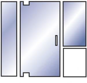Simplified inline pivot door, panel & half panel configuration diagram