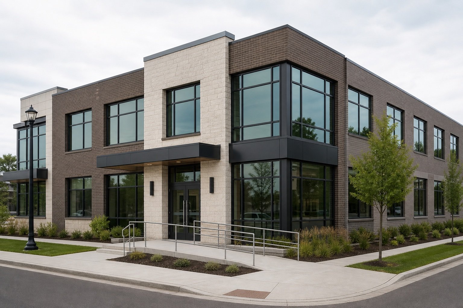 Commercial building glazing planned as a coordinated project