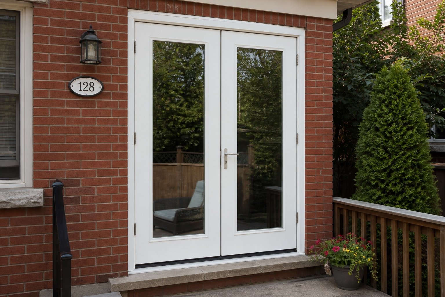 Glazed garden-door pair viewed from outside