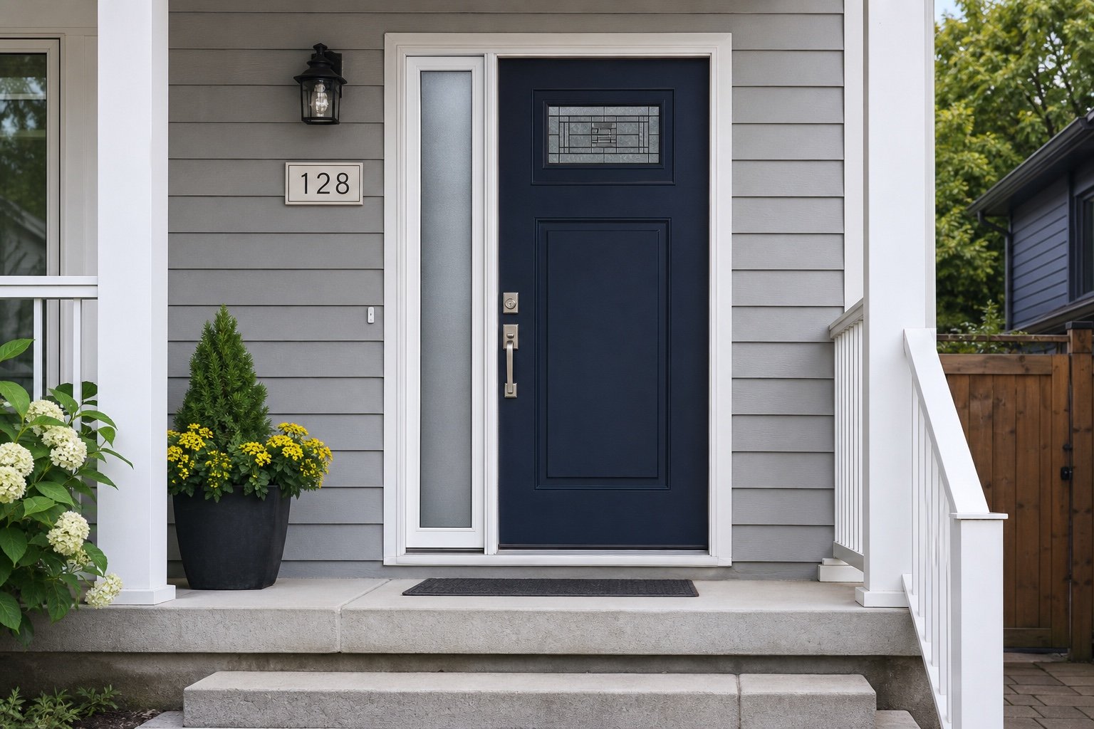 Single entry door with one narrow sidelight