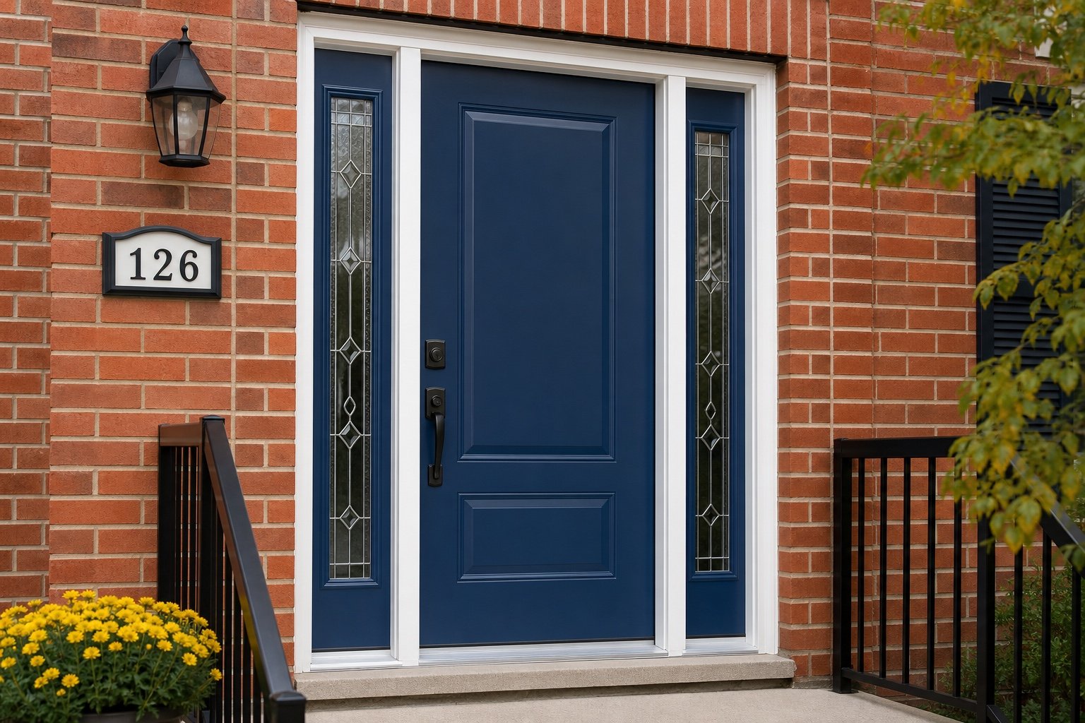Single entry door with two balanced sidelights