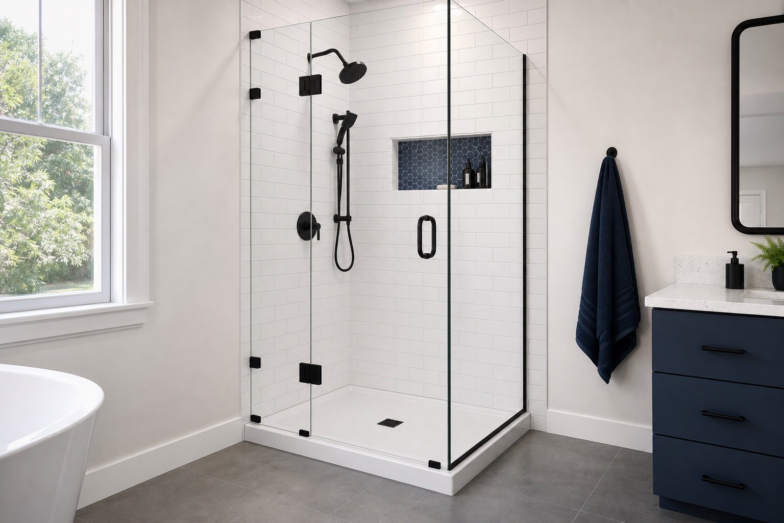 Site conditions considered for right-angle swing door with two panels