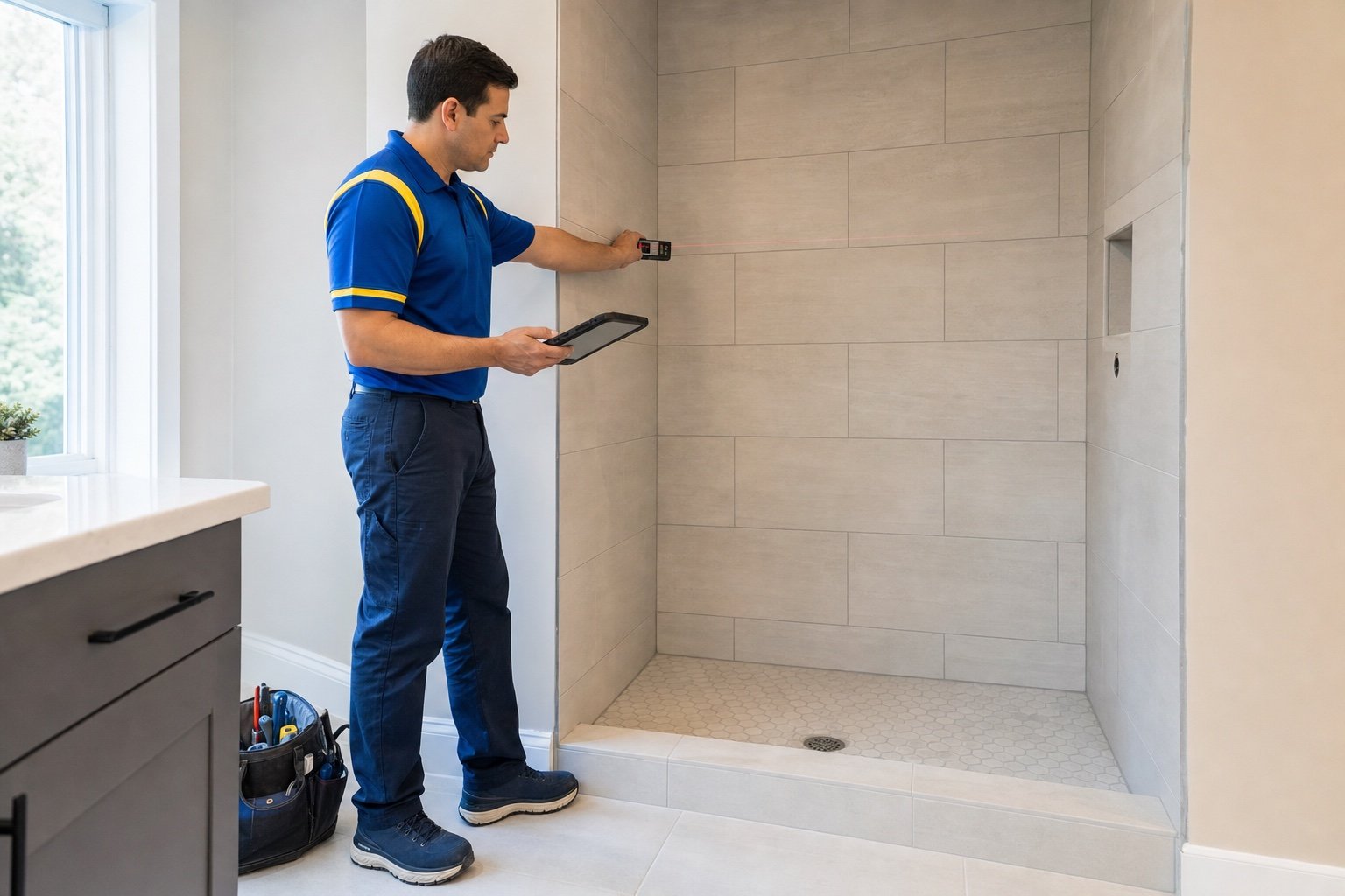 Site conditions considered for shower glass coordination for plumbers