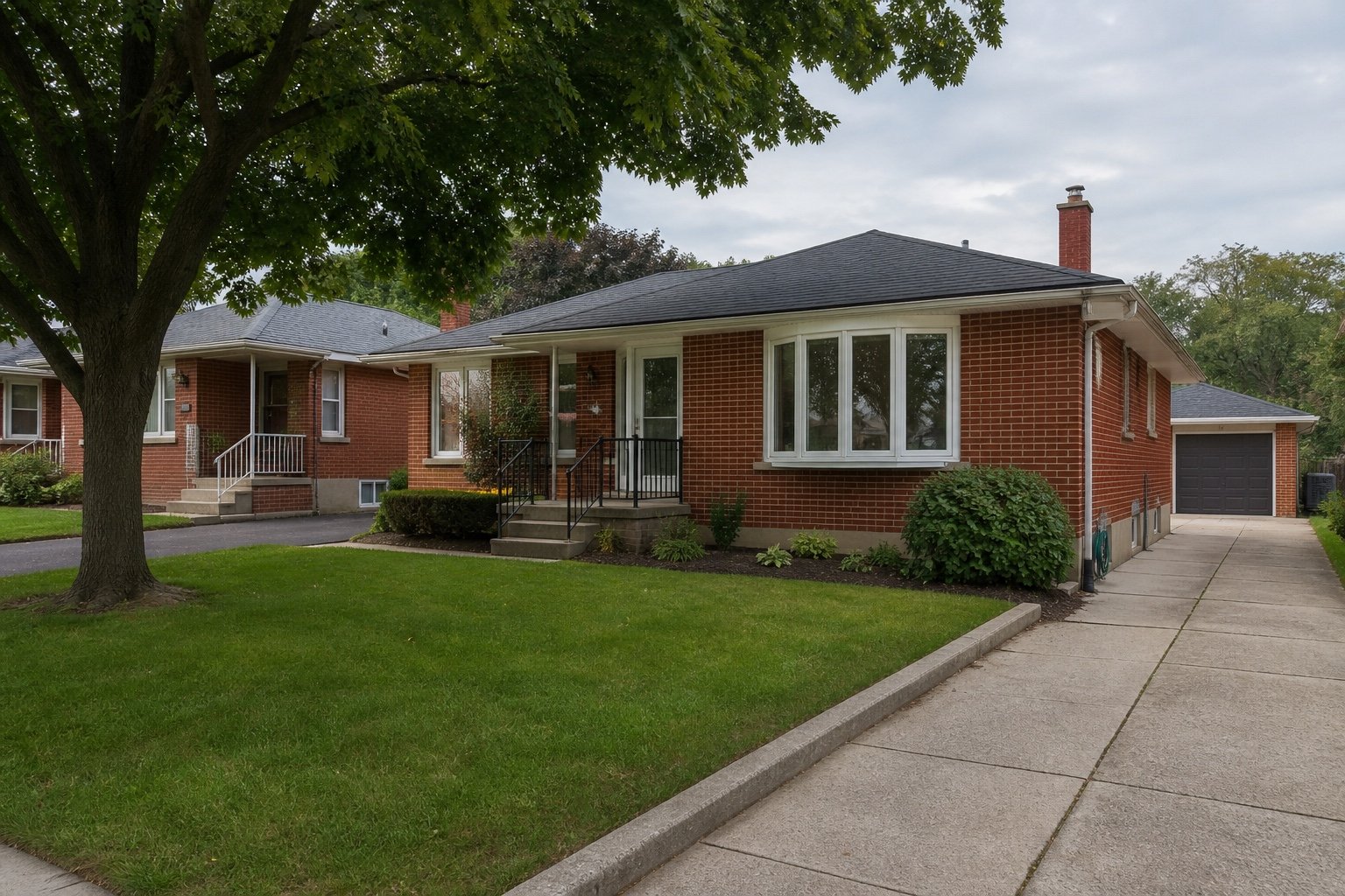 Projecting bow window on a Hamilton-area brick home