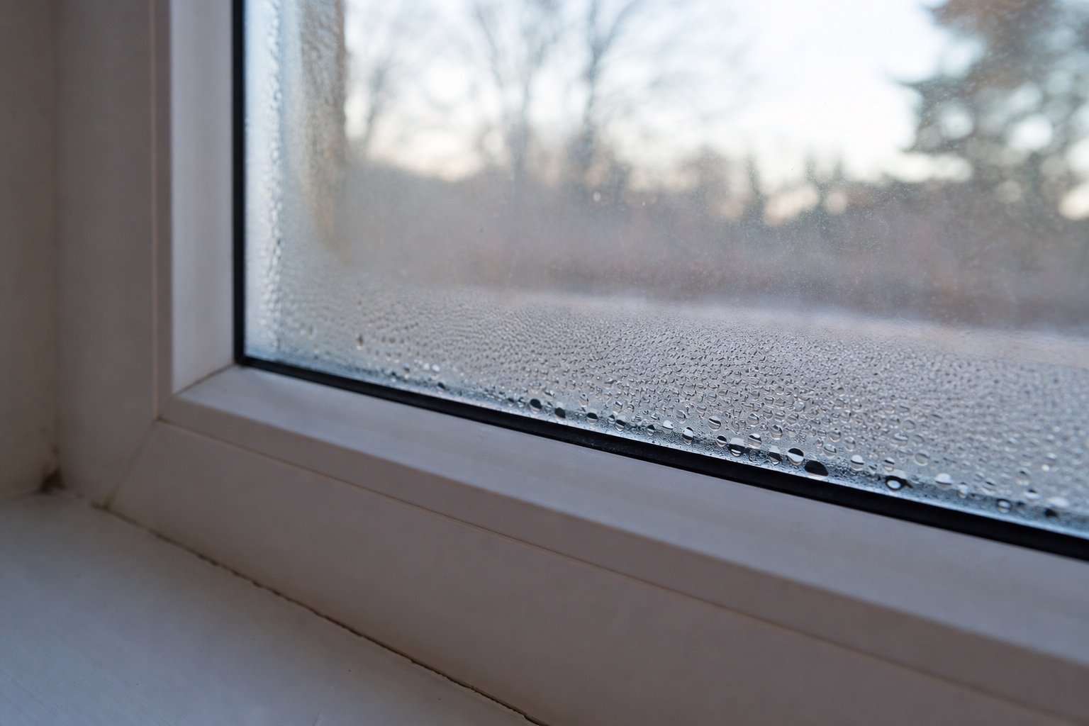 Moisture visible on a glazed panel